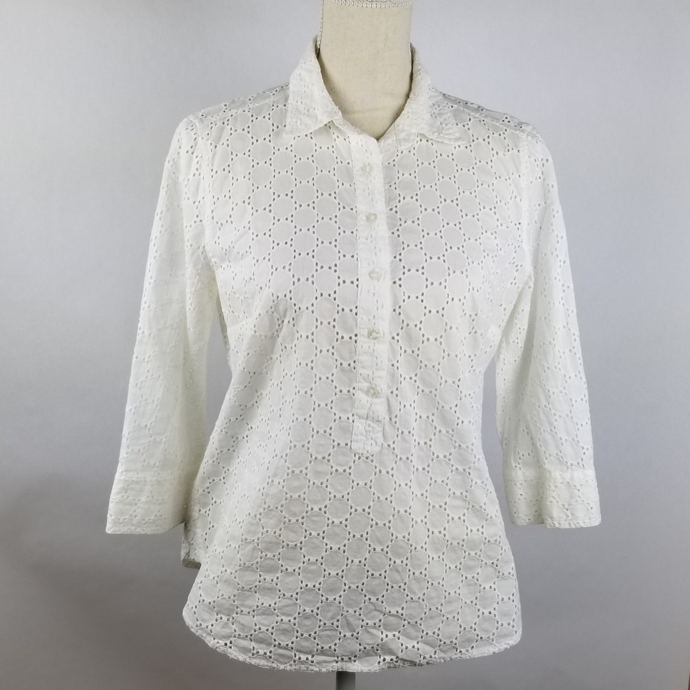 Liz Claiborne whte eyelet button frnt blouse SZ MP